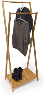 Relaxdays Kleiderständer Bambus H x B x T: 156 x 56,5 x 40 cm stabiler Garderobenständer aus Bambus mit 1 Ablagefläche im originellen gekreuzten Design als Schuhablage für Flur und Diele, natur