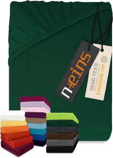 npluseins klassisches Jersey Spannbetttuch - vielen Farben + Größen - 100% Baumwolle 159. 192, 180-200 x 200 cm, dunkelgrün