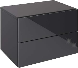 CARO-Möbel Nachtkommode mit 2 Schubladen, Nachttisch Nachtschrank hängend Wandregal in Hochglanz schwarz