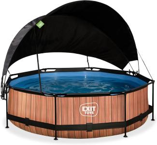 EXIT Wood Pool ø300x76cm mit Filterpumpe und Sonnensegel, braun