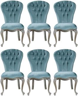 Casa Padrino Luxus Barock Esszimmer Stuhl Set Hellblau / Silber 55 x 55 x H. 107 cm - Küchen Stühle 6er Set - Edle Barock Esszimmer Möbel