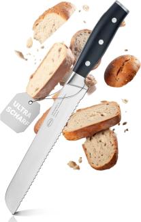 RÖSLE Brotmesser Tradition, Hochwertiges Küchenmesser zum Schneiden von Brot, Brötchen und Baguette, Wellenschliff, Klingenspezialstahl, POM schwarz, Fingerschutz