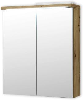 Stella Trading POOL Spiegelschrank Bad mit LED-Beleuchtung in Artisan Eiche Optik, Weiß - Moderner Badezimmerspiegel Schrank mit viel Stauraum - 60 x 68 x 20 cm (B/H/T)