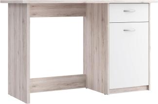 FORTE Balios Schreibtisch mit 1 Tür und 1 Schublade, Holzwerkstoff, Sandeiche Dekor kombiniert mit Weiß , B x H x T: 123 x 77,7 x 50 cm