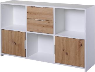 Kommode mit 2 Türen und 2 Schubladen | Sideboard | Schubladenschrank | Für Schlafzimmer, Wohnzimmer, Badezimmer | Eiche Artisan - Weiß | Holzwerkstoff | Robust | Pflegeleicht | Pepeto 2T2SW