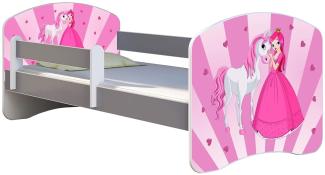 ACMA Kinderbett Jugendbett mit Einer Schublade und Matratze Grau mit Rausfallschutz Lattenrost II (08 Princess, 180x80)