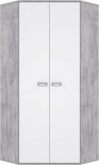 FORTE Emily Eck-Kleiderschrank mit 2 Türen, Holzwerkstoff, Betonoptik Lichtgrau kombiniert mit Weiß, 83,7 x 83,7 x 187,9 cm
