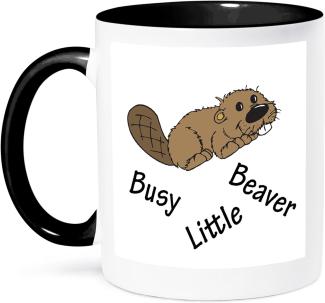 3dRose Busy Little Beaver-Two Ton Schwarz Becher, Keramik, Schwarz-Weiß, 10,16 x 7,62 x 9,52 cm