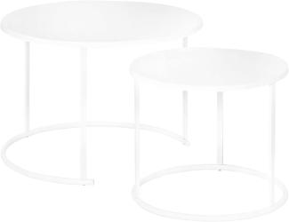 Outsunny Beistelltisch, 2er Set, Garten Couchtisch, Gartentisch, Kaffeetisch mit erhöhten Kanten, Wohnzimmer, Metall Weiß, Ø70 x 50 cm