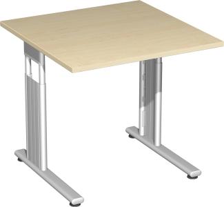 Schreibtisch, höhenverstellbar, Ahorn/ Silber, 68-82 x 80 x 80 cm