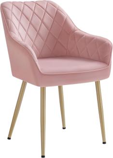 SONGMICS Dining Chair, Pulverbeschichtete Metallbeine, Holzplatte, Samt, Schaumstoffpolsterung, Pastellrosa-blassgold, 60 x 62.5 x 85 cm