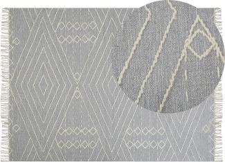 Teppich Baumwolle grau weiß 160 x 230 cm geometrisches Muster Kurzflor KHENIFRA