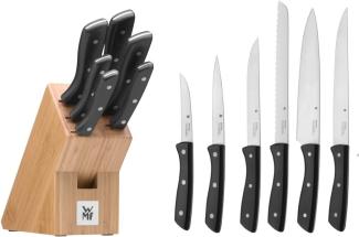 WMF Messerblock mit Messerset, 7-teilig, 6 Messer geschmiedet, 1 Block aus Bambus, Spezialklingenstahl, Edelstahl-Nieten
