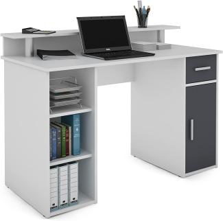 byLIVING Schreibtisch DIEGO / Arbeits-Tisch mit viel Stauraum in matt weiß / Fronten in anthrazit / Computer-Tisch / 1 Schublade, 1 Tür, 3 offene Fächer / 120x88x55cm (BxHxT)