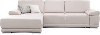 CAVADORE Schlafsofa Corianne / L-Form-Sofa mit verstellbaren Armlehnen, Bettfunktion und Longchair / 282 x 80 x 162 / Kunstleder, weiß
