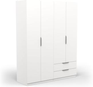 Demeyere 391370 Moderner Kleiderschrank, 4 Türen, 5 Einlegeböden, 2 Schubladen, Weiß, matt, 157,3 x 51,1 x 203 cm, Holzwerkstoff, grau