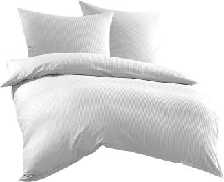 Bettwaesche-mit-Stil Mako-Satin Damast Streifen Bettwäsche „Linea“ weiß 4mm gestreift Garnitur 200x200 + 2x 80x80