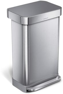 simplehuman Rechteckiger Treteimer mit Beutelfach, Gebürsteter Edelstahl, 45 L