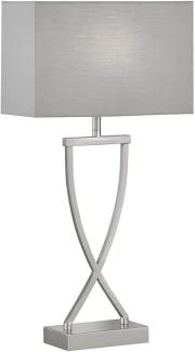 Große LED Tischleuchte Silber mit Stoffschirm Grau eckig - Höhe 51cm