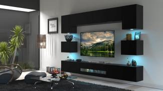 FURNITECH BESTA Möbel Schrankwand Wandschrank Wohnwand Mediawand mit Led Beleuchtung Wohnzimmer (LED RGB (16 Farben), DAN1-17B-M7-1B Matt)