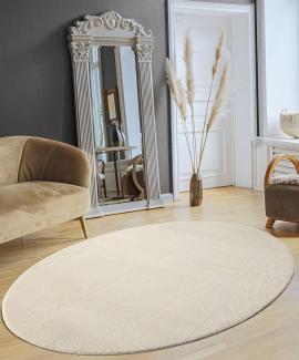 the carpet Relax Moderner Flauschiger Kurzflor Teppich, Anti-Rutsch Unterseite, Waschbar bis 30 Grad, Super Soft, Felloptik, Creme, 140 x 200 cm Oval