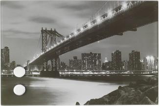 WENKO Schlüsselkasten Manhattan Bridge aus mattiertem, rostfreiem Edelstahl mit integriertem Glasbild aus gehärtetem Glas, mit 17 Edelstahl-Haken, magnetisches Memobard inkl. 2 Magnete, 30 x 20 x 5 cm