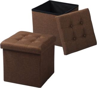 WOLTU SH06br-2 2er Set Sitzhocker mit Stauraum Sitzwürfel Sitzbank Faltbar Truhen Aufbewahrungsbox, Deckel Abnehmbar, Gepolsterte Sitzfläche aus Leinen, 37,5x37,5x38CM(LxBxH), Braun