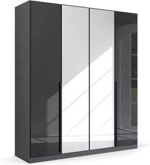 Kleiderschrank Drehtürenschrank Modern | 4-türig | mit Spiegeltüren | grau metallic / Glas basalt | 181x210