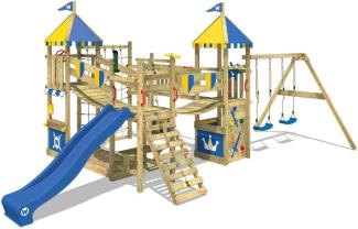WICKEY 'Spielturm Ritterburg Smart Queen' mit Schaukel & blauer Rutsche, Spielhaus mit Sandkasten, Kletterleiter & Spiel-Zubehör