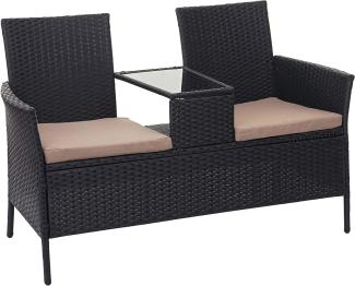 Poly-Rattan Sitzbank mit Tisch HWC-E24, Gartenbank Sitzgruppe Gartensofa, 132cm ~ schwarz, Kissen creme
