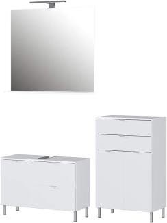 Germania Badezimmer-Set 8339-84GW-Mauresa, bestehend aus Waschbeckenunterschrank, Spiegel und Kommode, im Dekor Weiß
