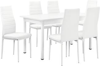 en. casa Esstisch mit 6 Stühlen weiß 140x60cm Küchentisch Esszimmertisch Tisch