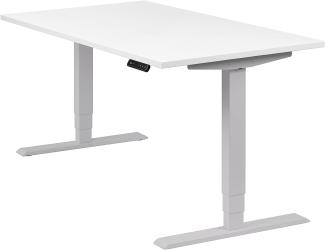 boho office® homedesk - elektrisch stufenlos höhenverstellbares Tischgestell in Silber mit Memoryfunktion, inkl. Tischplatte in 140 x 80 cm in Weiß