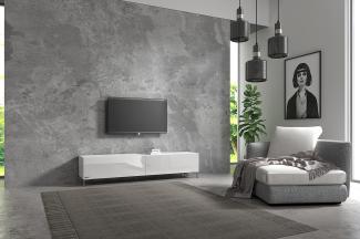 Wuun® TV-Board Lowboard Wohnwand TV-Bank Somero / 180cm / Weiß-Matt & Weiß-Hochglanz/Vita Chrom