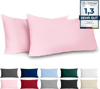 Kissenbezug 50x80 Renforcé Baumwolle (2er-Set) - Rosa - Dicht gewebt mit 57 Fäden/cm² - Kopfkissenbezug 50x80 cm - Oeko Tex Zertifiziert - Dreamzie
