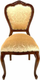 Casa Padrino Luxus Barock Esszimmerstuhl Cremefarben / Braun - Handgefertigter Massivholz Stuhl mit elegantem Muster - Barockstil Küchenstuhl - Barock Esszimmer Möbel