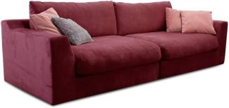 Cavadore Big Sofa Fiona / Große Couch inkl. Rückenkissen im modernen Design / 274x90x112 / Webstoff rot