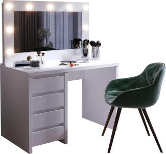 Domando Schminktisch Noli Modern für Schlafzimmer Breite 110cm, LED Spiegel, beidseitig montierbar in Weiß Matt
