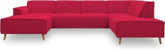 DOMO Collection Jules Wohnlandschaft, Skandinavisches Sofa mit Federkern, Couch in U-Form, rot, 159x333x191 cm