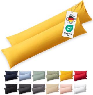 Blumtal Seitenschläferkissen Bezug 40 x 145 (2er Set Kissenbezüge) - Gelb - 100% Baumwolle, Oeko-Tex Zertifiziert, Kissenbezug für Seitenschläferkissen, Kissenhülle mit Reißverschluss