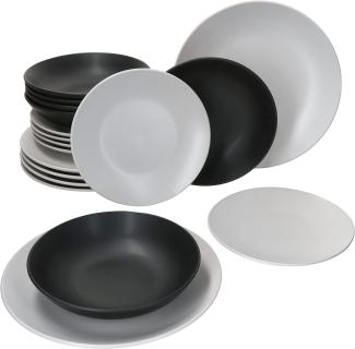 18tlg Teller Set Nero Bianco - Speiseteller weiß, Suppenteller schwarz & Desserteller weiß