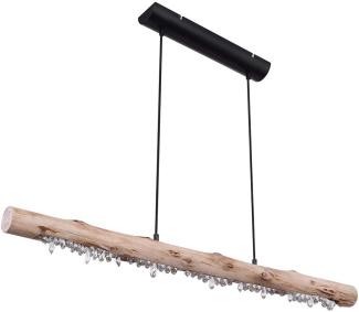 LED Hängeleuchte, Holz-Natur, Kristalle, L 100 cm