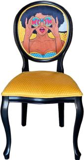 Casa Padrino Barock Designer Esszimmer Stuhl Gelb / Mehrfarbig / Schwarz - Handgefertigter Antik Stil Stuhl Möbel