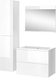 Vicco Badmöbel-Set Izan Weiß Hochglanz modern Waschtischunterschrank Waschbecken Badspiegel Hochschrank