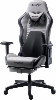 AutoFull Gaming Stuhl Bürostuhl Gamer Ergonomischer Schreibtischstuhl PC-Stuhl mit hoher Rückenlehne und Lendenwirbelstütze,Einstellbare Sitzhöhe und Rückenlehnenneigung, Fußstütze,Grau