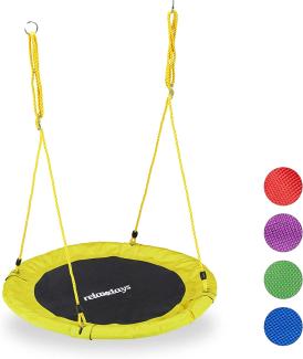 Relaxdays Unisex – Erwachsene, gelb Nestschaukel, rund, für Kinder & Erwachsene, verstellbar, Ø 90 cm, Garten Tellerschaukel, bis 100 kg, H x D: ca. 5 x 90 cm
