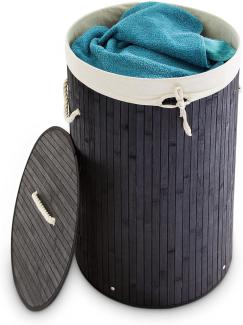 Relaxdays Wäschekorb Bambus, faltbare Wäschetonne mit Deckel, Volumen 70 l, Wäschesack Baumwolle, rund Ø 41 cm, schwarz