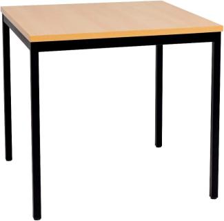 Furni24 Schreibtisch mit laminierter Platte, Metallgestell und verstellbaren Füßen, Buche, 80 x 80 x 75 cm