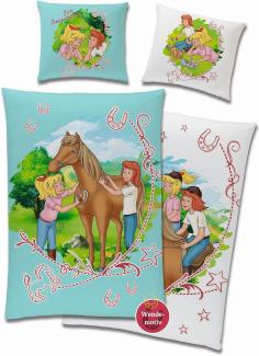 Bibi und Tina Kinderbettwäsche für Mädchen 135x200 80x80 cm Türkis mit Pferden aus 100% Baumwolle