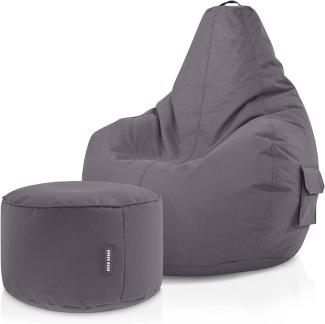 Green Bean© Sitzsack mit Rückenlehne + Hocker "Cozy+Stay" 80x70x90cm - Gaming Chair mit 230L Füllung - Bean Bag Lounge Chair Sitzhocker Aquamarin